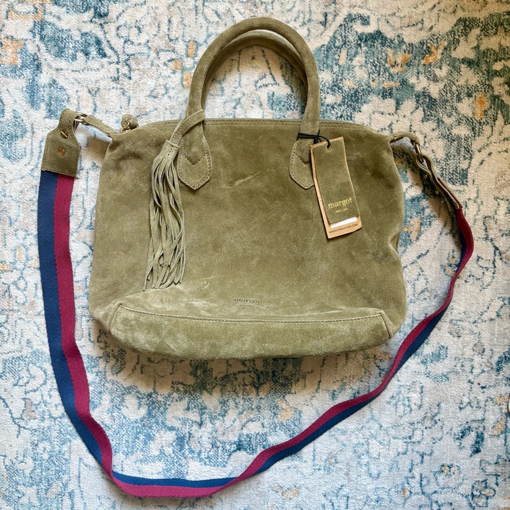 NWT Margot New York Suede Dani Satchel Tote MSRP $178 Tassel Boho Stripes NEW - Picture 2 of 10